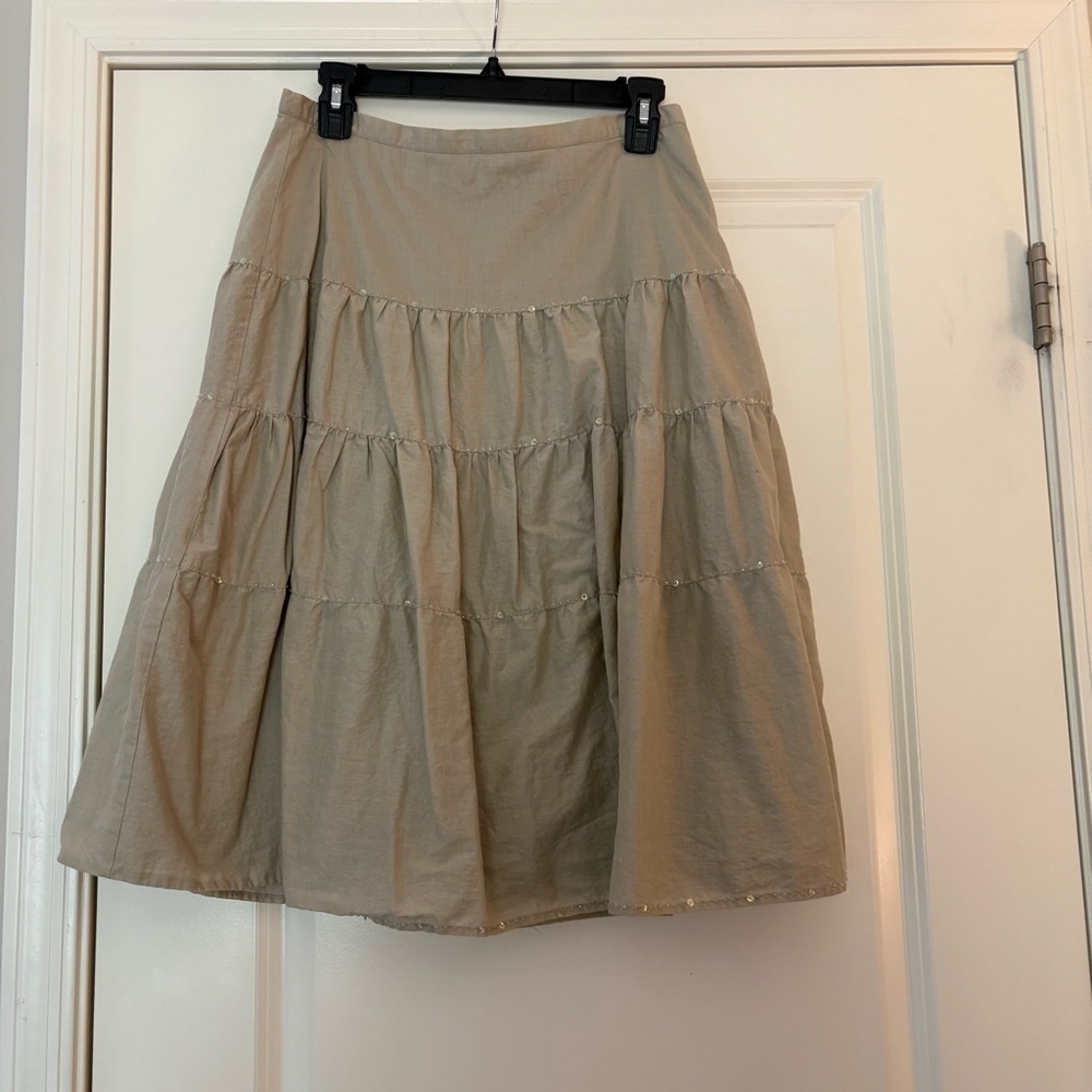 Talbots Women’s Light Brown Cotton Tiered A-Line Midi Skirt - Picture 5 of 9
